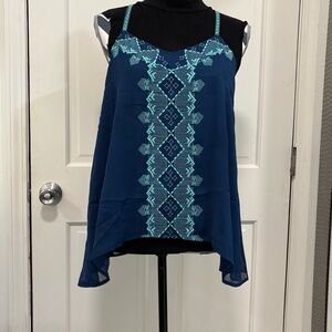 Maurices Western Print Tank Embellished Cami Navy/Teal Racer‎ Back Flowy Boho